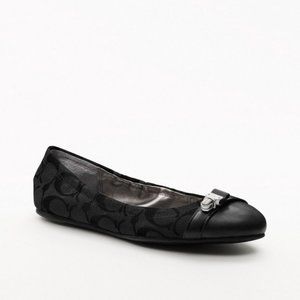 COACH Delphine Ballet Flats Black Signature Logo Push Lock Women's Cap Toe 6.5